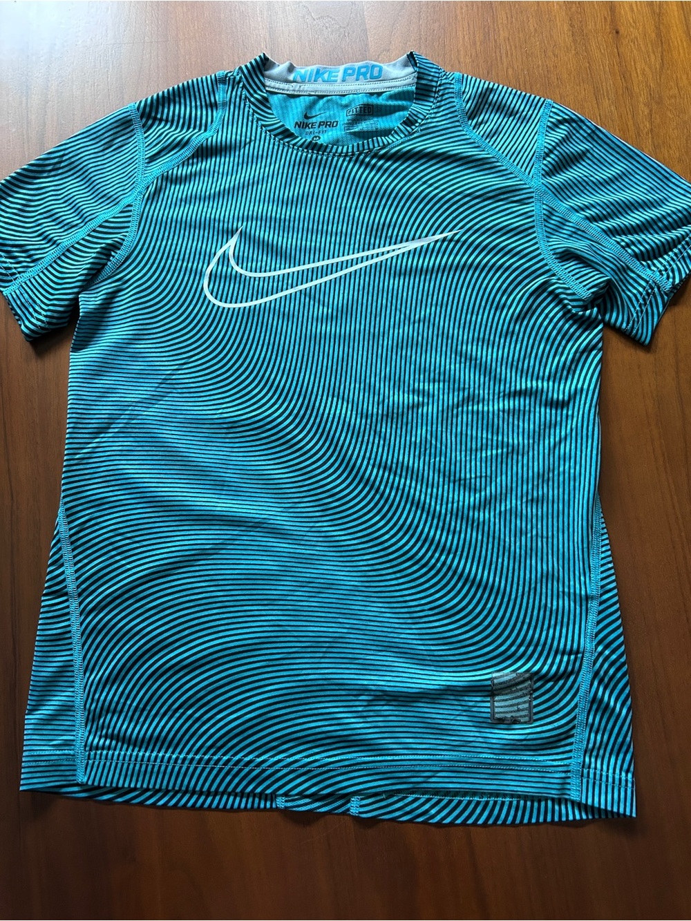 Nike Pro Teal Patterned Dri-Fit Tee with White Swoosh Boys M
